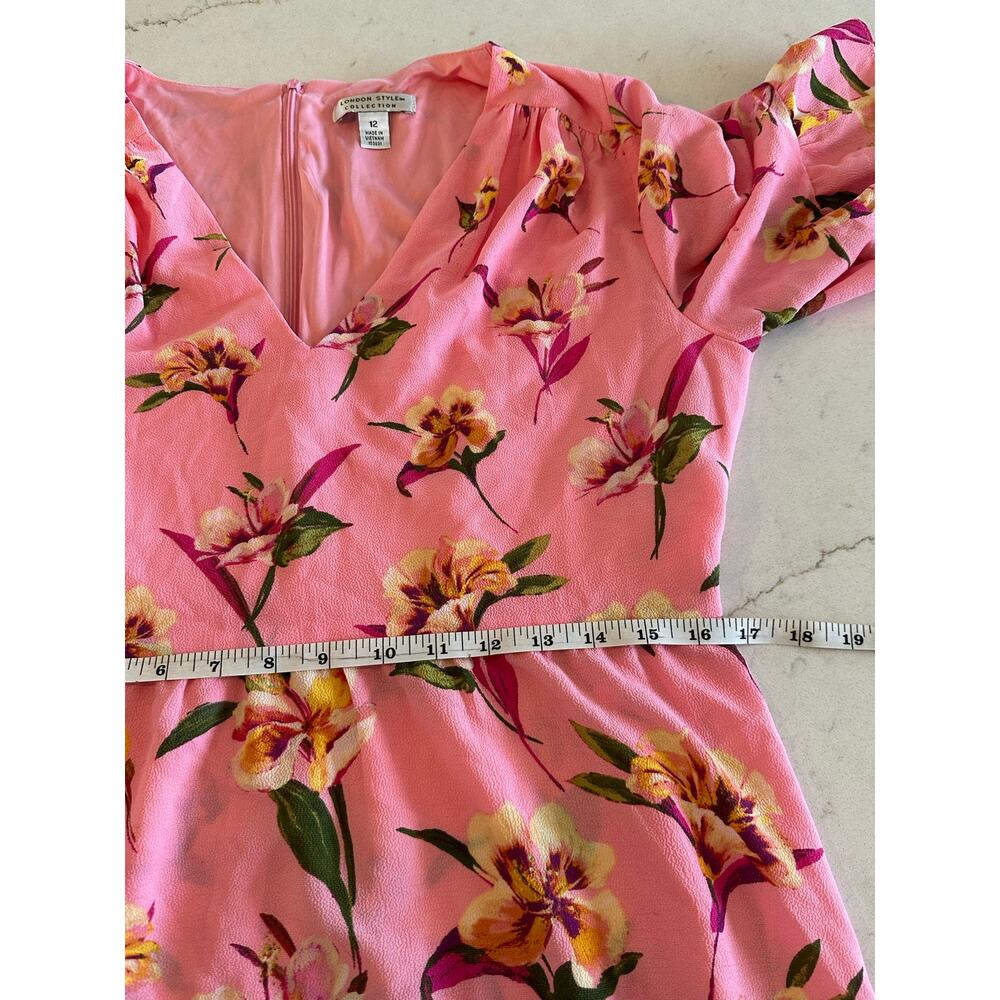 London Style Pink Floral Midi Dress Size 12 Tropical Boho Resort Vacation Summer - Picture 9 of 9